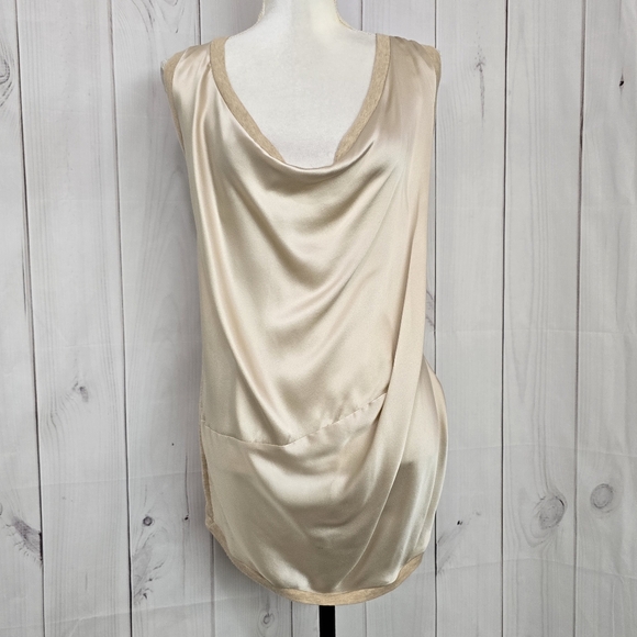 Heather Silk Satin Cowl Neck Sleeveless Cream Blouse - Picture 1 of 11